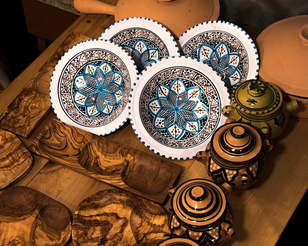 Art Photography of Decorative Plates and Pots With Lids